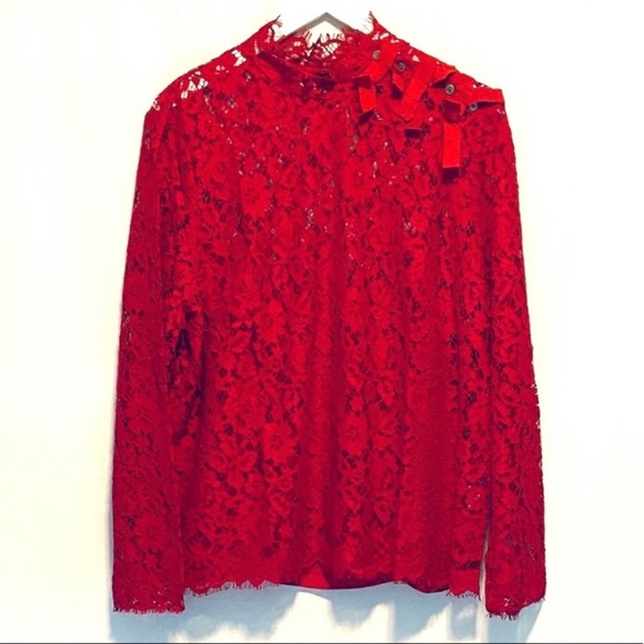NWT J. Crew Mockneck Top in Red Floral Lace - Picture 5 of 11